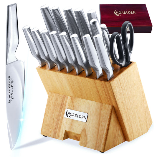 ChefHoablorn Knife Set with Block Knife Set German Stainless Steel 17 Piece Kitchen Knife Set Knife Knives Set，we will also throw in 1 box of 5 Piece Wine Corkscrew Set!