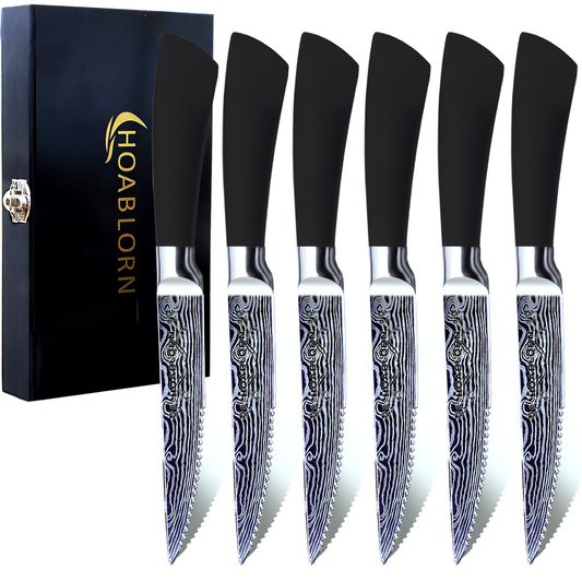 ChefHoablorn Steak Knife Set, No Sharpening Required Dinner Knife, steak knives set of 6 Miniature Serrated Steak Knife with Home Chef Gift Box.